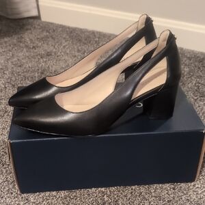 Cole Haan Black Pointed-Toe Slingback Block Heel Pumps